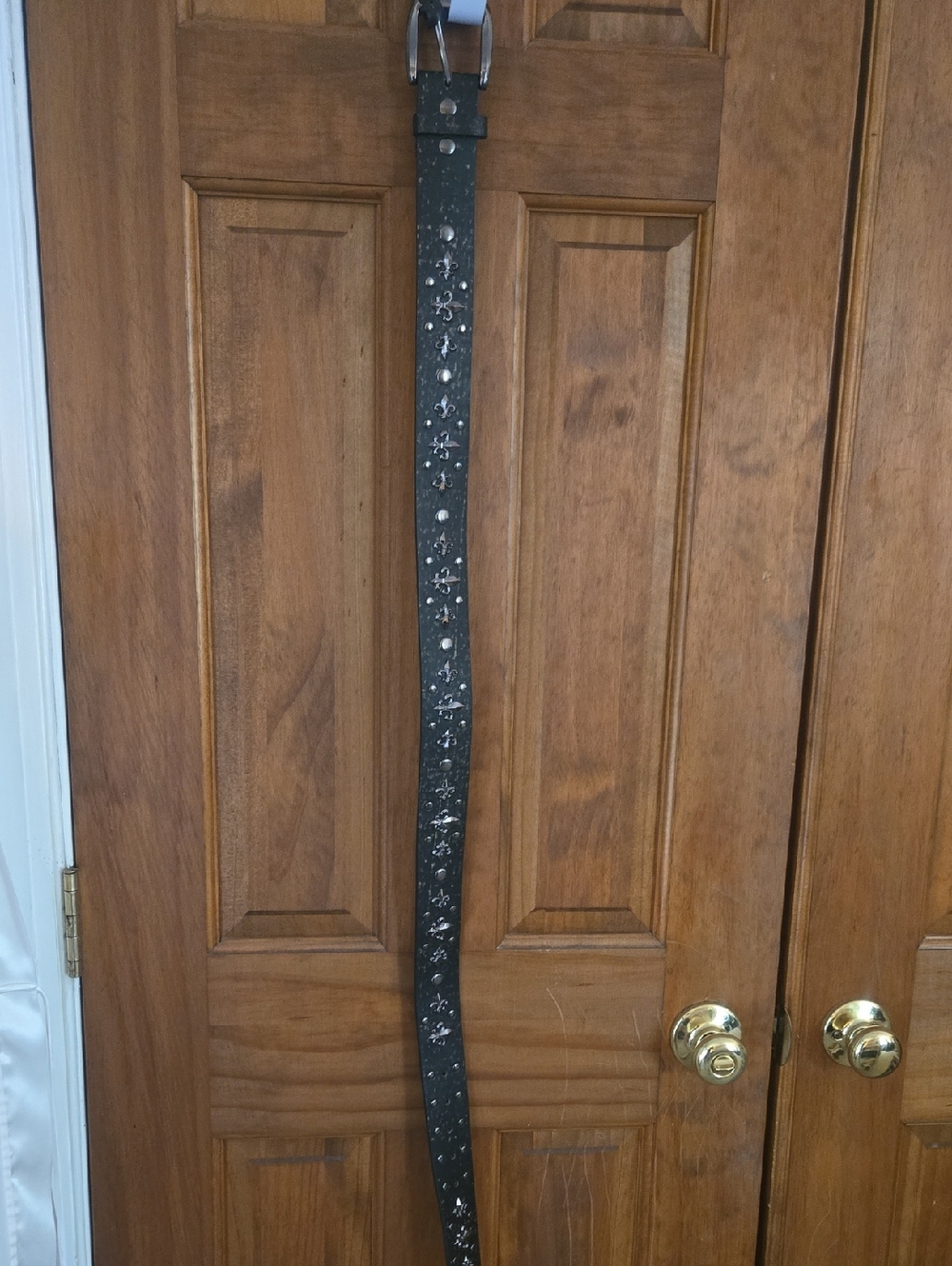 BKE Black Leather Belt with Silver Stud Floral Accents